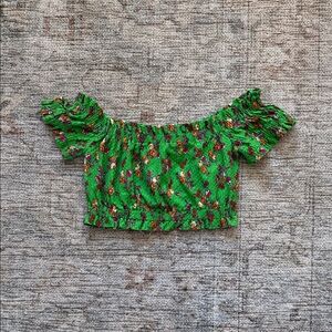 Topshop Green Floral Off-Shoulder Crop Top